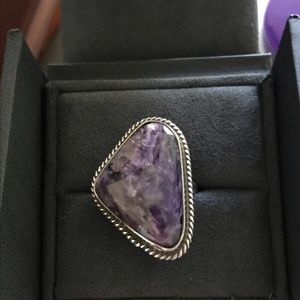 Charoite stone sterling silver ring